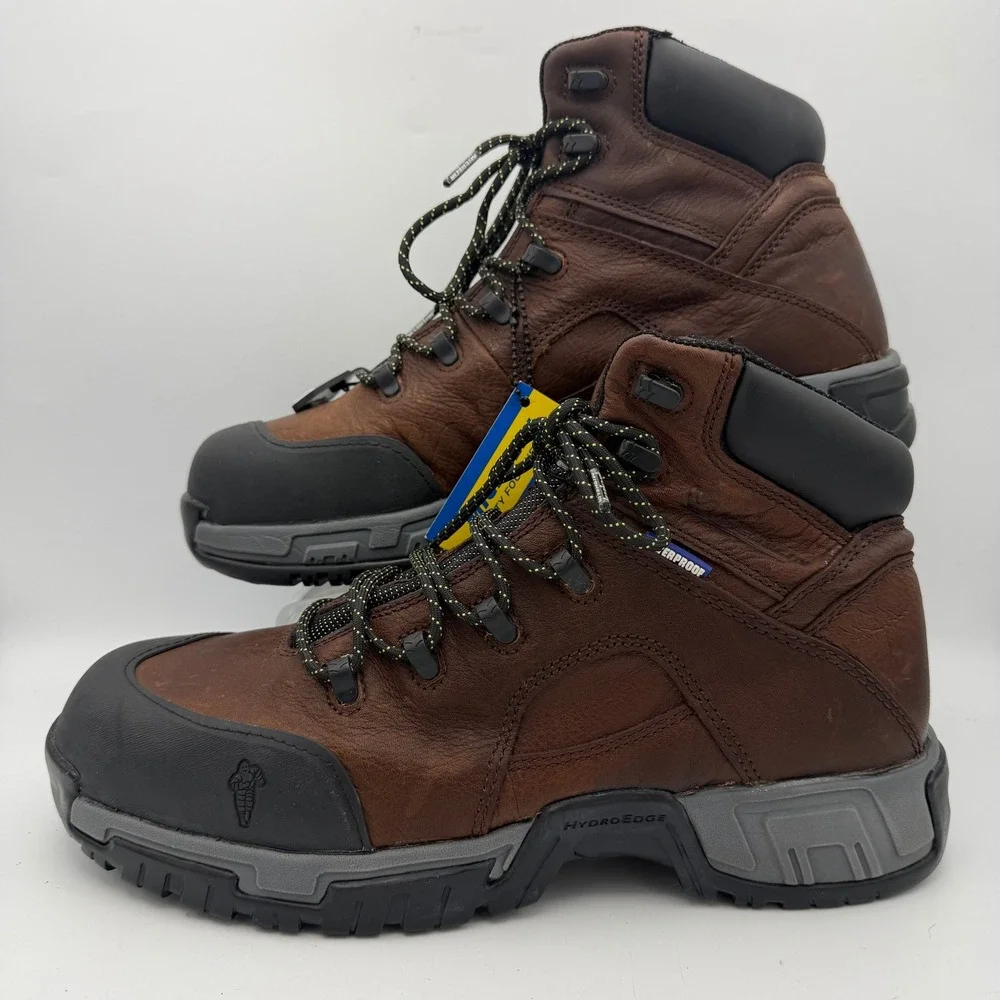 Michelin Mens‎ 12W HydroEdge Steel Toe Work Boots Brown Waterproof Oil Resistant